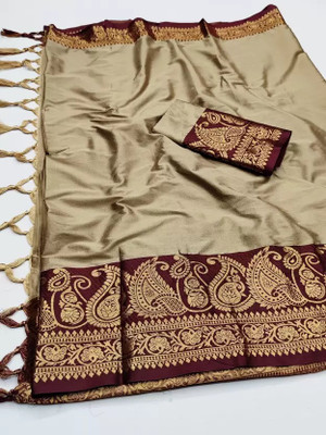 het designer studio Woven Banarasi Jacquard Saree(Cream, Maroon)