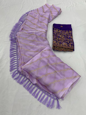 Vichitra Embellished, Embroidered Bollywood Chiffon, Silk Blend Saree(Purple)