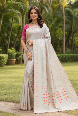 VKARAN Woven Kanjivaram Art Silk Saree(Grey)