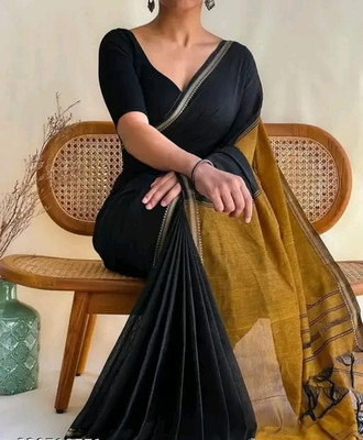 NST5 Printed Narayanpet Cotton Linen Saree(Black)