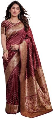 Irenzz Enterprise Self Design Banarasi Pure Silk Saree(Maroon)