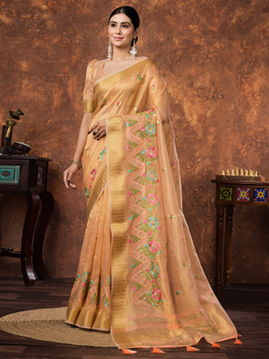 Tasrika Woven Bollywood Tissue Saree(Orange)