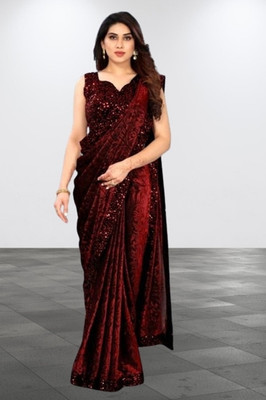 online bazaarr Floral Print Bollywood Lycra Blend Saree(Maroon)