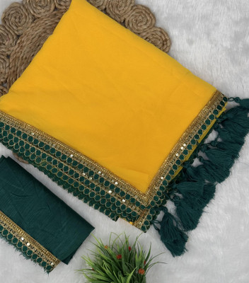 PATTARI Solid/Plain Bollywood Georgette Saree(Yellow, Dark Green)