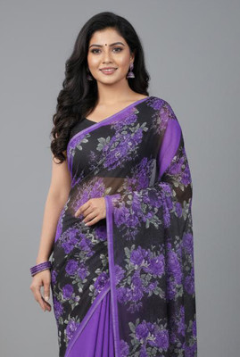 Anugrah Textile Embroidered Banarasi Lycra Blend, Chiffon Saree(Purple, Black)