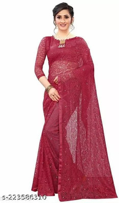 Vragi Woven Bollywood Net Saree(Maroon)
