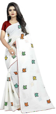RAJESHWAR FASHION Embroidered Bollywood Cotton Blend, Chanderi Saree(White)