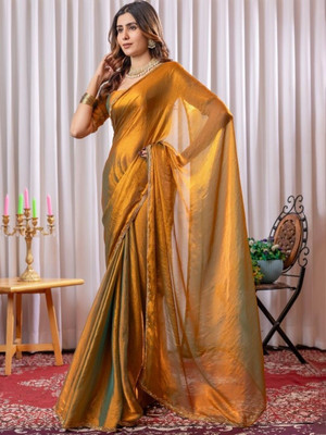 ksevencreation Embellished Bollywood Tissue, Pure Silk Saree(Gold)