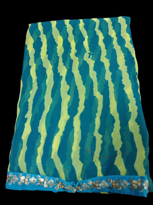 Metro Textiles Printed Leheria Georgette Saree(Green)