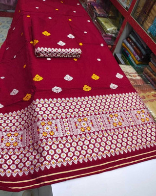 S P CREATION Woven Mekhela Chador Silk Blend Saree(Maroon)