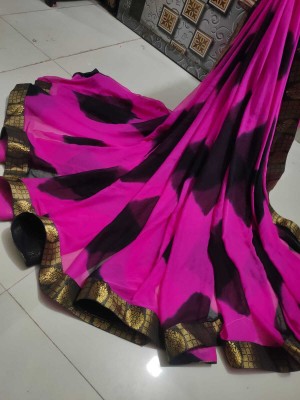 Neelkanth Ent Printed, Color Block, Digital Print, Embroidered Bollywood Chiffon Saree(Pink, Black)