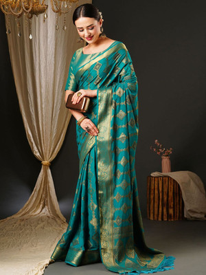 ANOUK Woven Kanjivaram Georgette Saree(Blue)