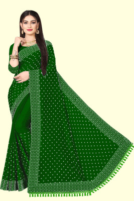 nevya creation Solid/Plain Banarasi Chiffon, Satin Saree(Green)