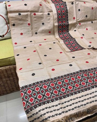 Garbguru Woven Mekhela Chador Pure Cotton Saree(Cream)