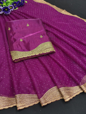 MAHADEV Embroidered Bollywood Net Saree(Purple)