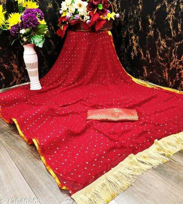 Triveni Fab Polka Print Daily Wear Chiffon Saree(Red)