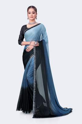 Dwiza Creation Embellished Bollywood Lycra Blend Saree(Black, Blue)