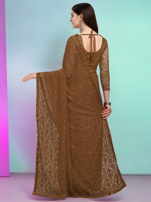 NEXA Self Design Bollywood Net Saree(Brown)
