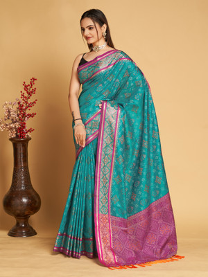 Fabrihub Printed Banarasi Pure Silk Saree(Multicolor)