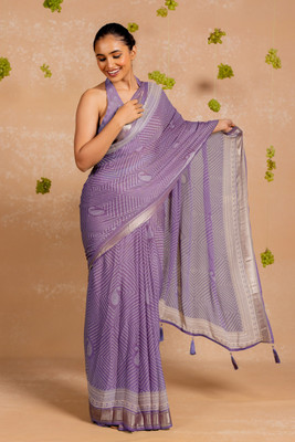 MIRCHI FASHION Printed, Blocked Printed Bandhani Georgette, Chiffon Saree(Purple)