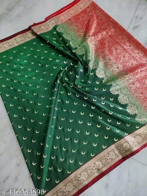 Zainab creation Self Design Handloom Silk Blend, Satin Saree(Green)