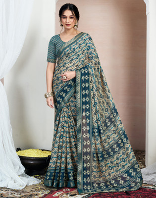 Samah Geometric Print, Printed, Embellished Bollywood Chiffon, Georgette Saree(Blue)