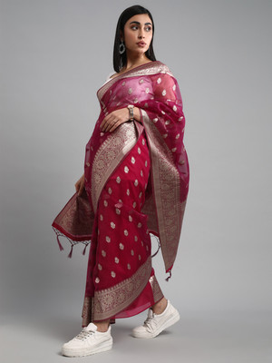 Tasrika Woven Banarasi Organza Saree(Purple)