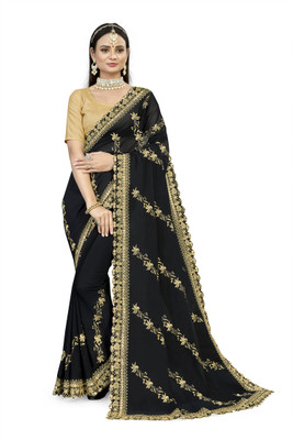 Om Creation Embroidered Bollywood Georgette Saree(Black)