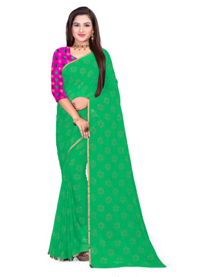Aardiva Printed Daily Wear Cotton Blend Saree(Green)