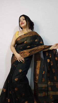 S G SAREES Woven Handloom Handloom Cotton Silk Saree(Black)
