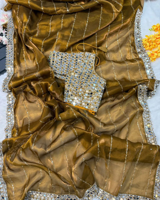 jashvicreation Embroidered, Embellished Bollywood Georgette Saree(Yellow)