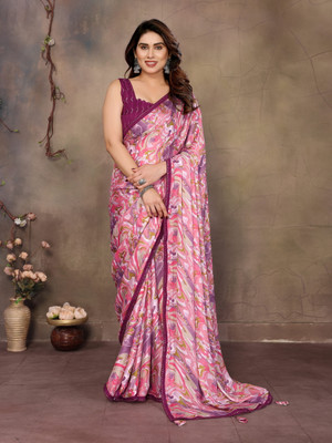 UPTRENDS Printed Bollywood Chiffon Saree(Multicolor)