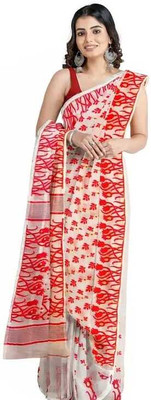 pal saree mahal Self Design Jamdani Cotton Silk Saree(White)