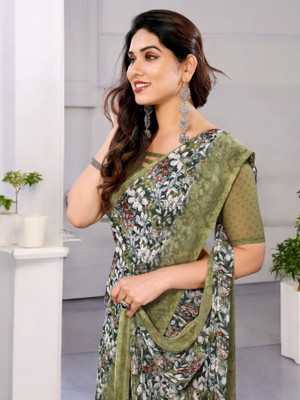 TTH Printed Bollywood Georgette Saree(Green)