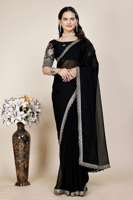 K 5 FASHION Embellished Bollywood Chiffon Saree(Black)