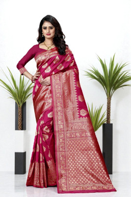LERYZA Woven Banarasi Jacquard Saree(Pink)