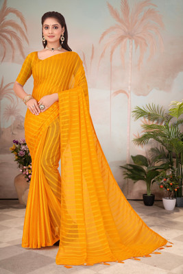 Aadimam Creation Self Design Bollywood Chiffon Saree(Yellow)