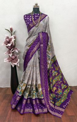 Sanjana Silks Printed, Woven Bollywood Viscose Rayon Saree(Purple)