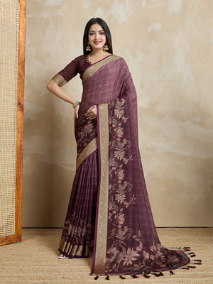 RekhaManiyar Floral Print Bollywood Crepe Saree(Maroon)