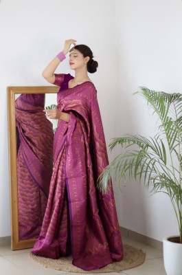 YASHIKA Printed Banarasi Silk Blend Saree(Purple)