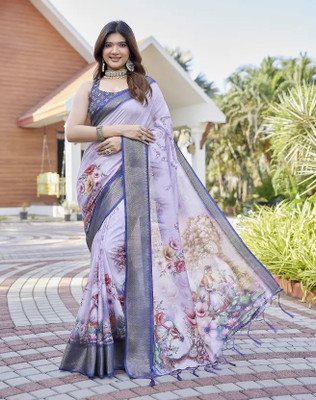 Marabout Digital Print Bollywood Cotton Silk Saree(Blue)