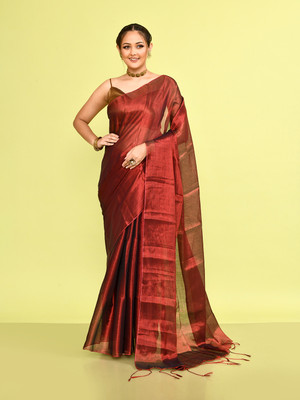 Sprish Solid/Plain Bollywood Tissue Saree(Maroon)