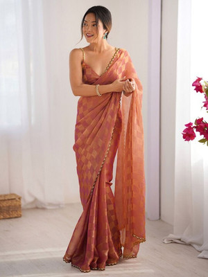 Vragi Embellished Bollywood Chiffon Saree(Orange)