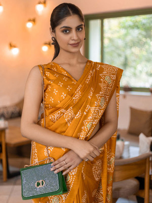 Divastri Printed Daily Wear Silk Blend Saree(Mustard)