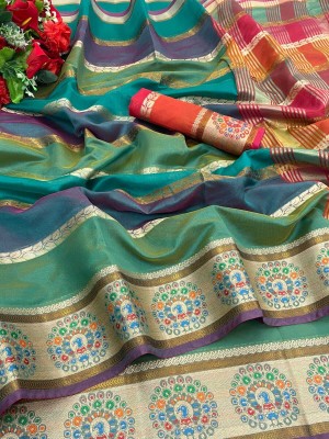 movaliya brothers Self Design Banarasi Jacquard Saree(Multicolor)