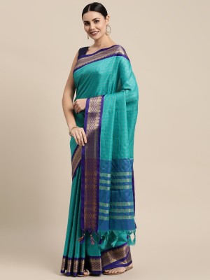 Pandadi Saree Checkered Daily Wear Cotton Silk Saree(Blue)