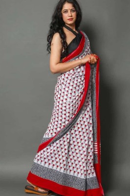 silky style Printed Daily Wear Cotton Blend Saree(Black)