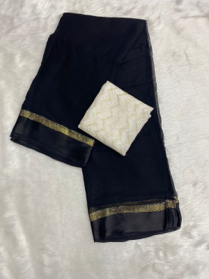 HfLifeStyle Solid/Plain Bollywood Viscose Rayon Saree(Black)