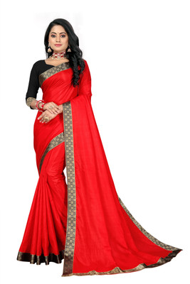 Shubh Mangalam Creation Solid/Plain Bollywood Silk Blend Saree(Red)