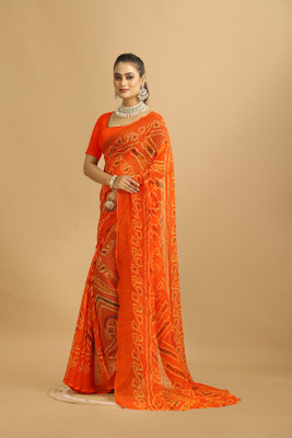 MAHARAJ SAREES Digital Print Bollywood Georgette Saree(Pack of 2, Orange)